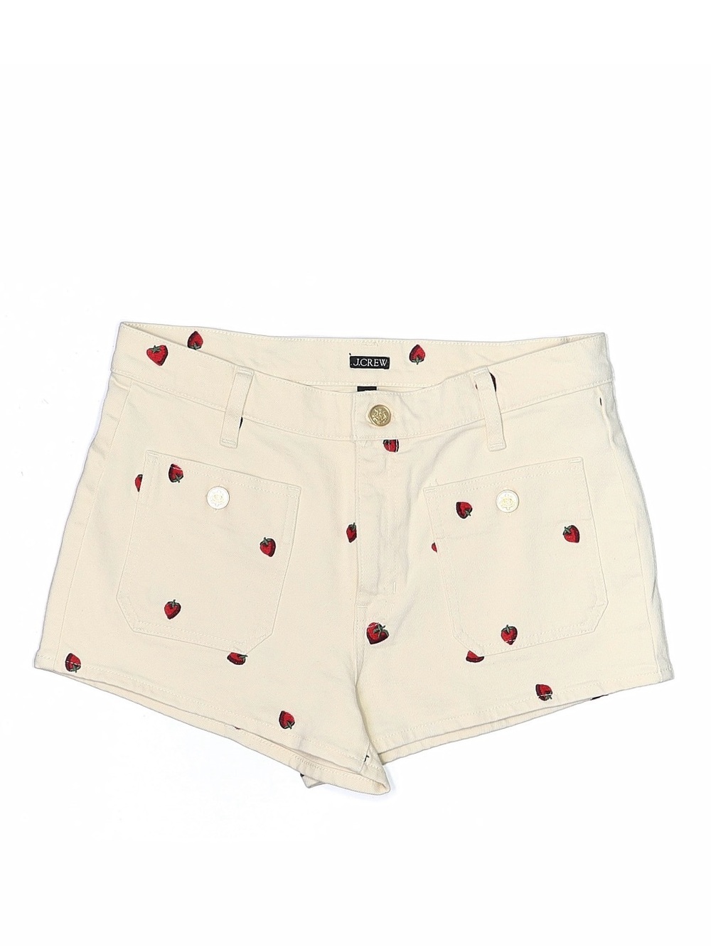 J. Crew Cream Shorts with Red Strawberry Embroidery